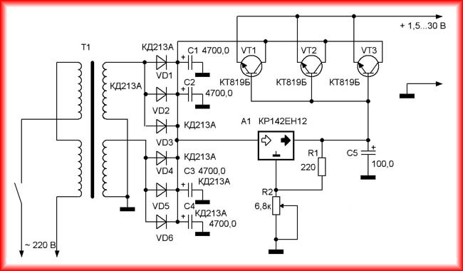 Самодельный блок питания 0-30 В своими руками.