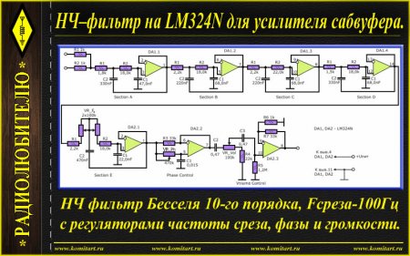 НЧ – фильтр на LM324N для усилителя сабвуфера