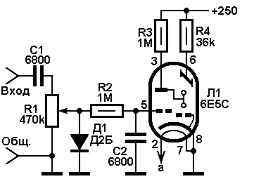 Вариант подключения лампы 6Е5С_схема с перехлестом