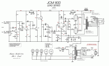 Принципиальная схема гитарного усилителя JCM800_2204
