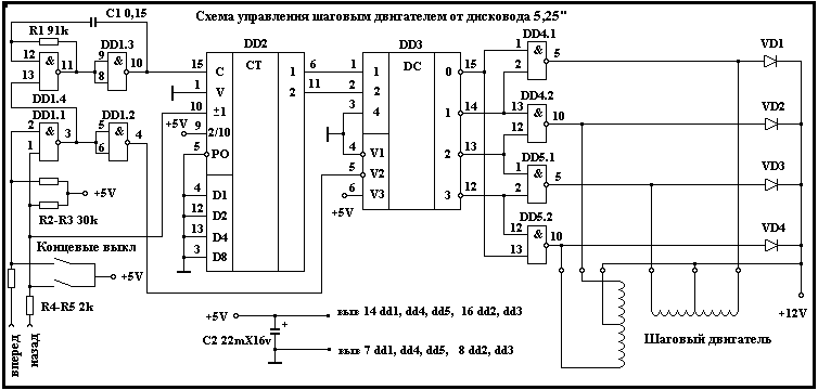 Controler motor Stepper pe PIC12F - Circuit | Схемотехника, Электронная схема, Двигатель