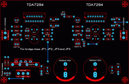 AMP TDA7294_Stereo_Bridge_LAY6_расположение элементов