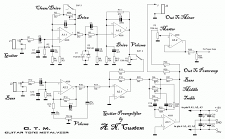 GUITAR AND BASS GUITAR PREAMPLIFIER schematic