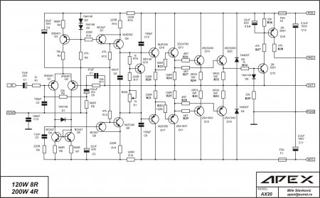 APEX AX20  120W-8R  200W-4R amplifier schematic