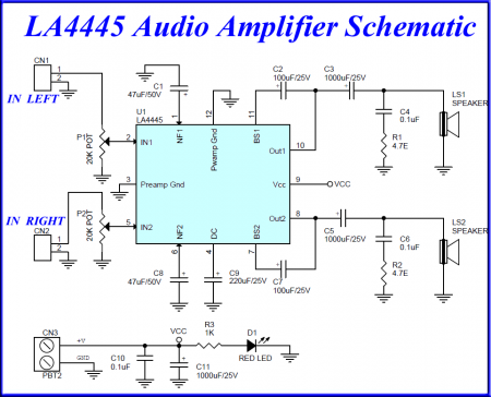 LA4445_5.5W_Audio Amplifier Schematic