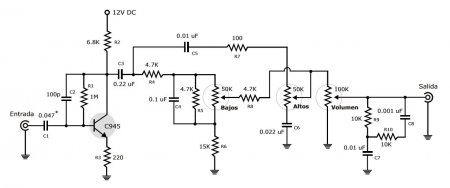 Discret Preamp with tone control schematic