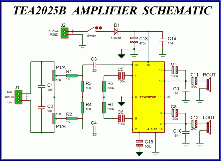 Tea2025b mini stereo amplifier schematic