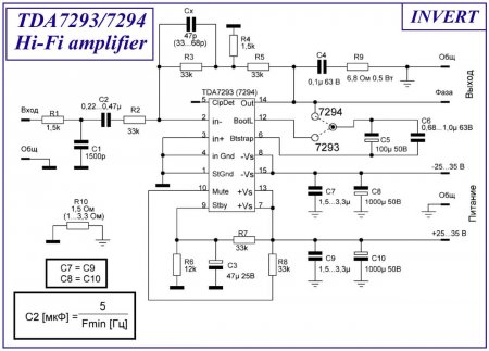 TDA7293_7294 invert amplifier schematic