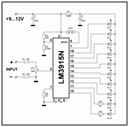 LM3915N_10LED_ INDIKATOR KIT Schematic