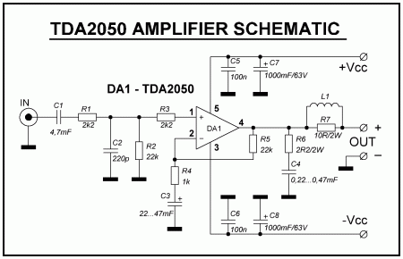 TDA2050 Amplifier Schematic
