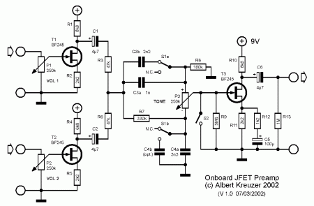 Onboard JFET Bass Preamplifier schematic