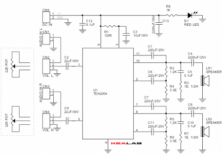 TDA2004 6.5W_Stereo_Audio Amplifier Schematic