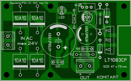 LT1083 regulated PSU 1,5-30V KIT LAY6 FOTO