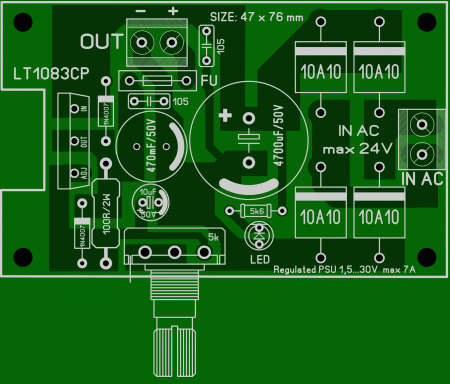 LT1083 regulated PSU 1,5-30V with POT LAY6 FOTO