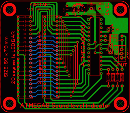 Sound level indicator with 2x 20 LED and peak indicator LAY6