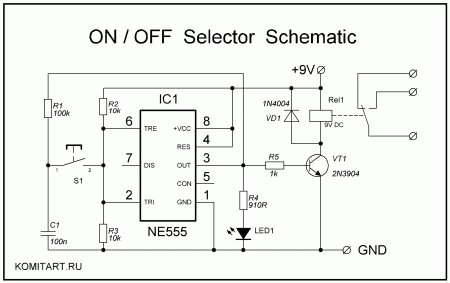 ON-OFF Selector NE555 Schematic