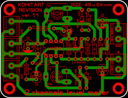 2 channels Level meter LM358 KOMITART v1.1  LAY6