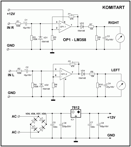 2 channels Level meter LM358 Schematic