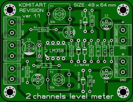 2 channels Level meter LM358 KOMITART v1.1  LAY6 Foto