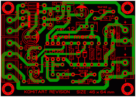 2 channels Level meter LM358 KOMITART v1.2  LAY6
