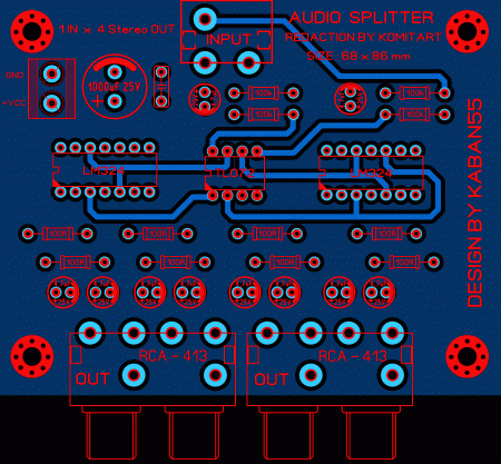 Audio Splitter 1 IN x 4 Stereo OUT_KOMITART_LAY6_K1