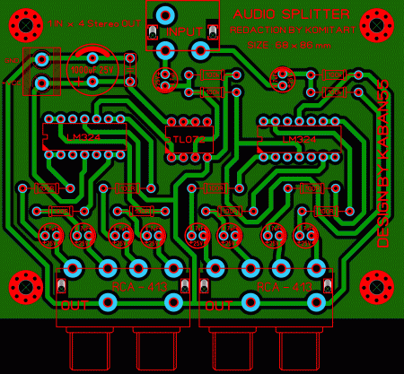 Audio Splitter 1 IN x 4 Stereo OUT_KOMITART_LAY6_K2