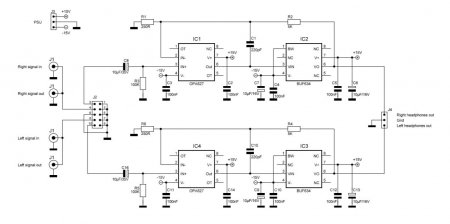 Schematic Headphone Amplifier with BUF634