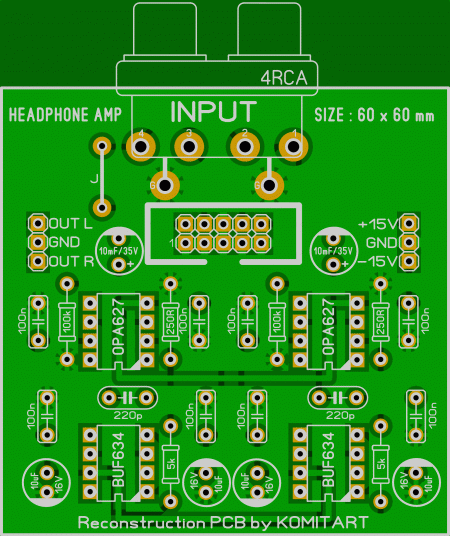 Headphone Amplifier OPA627_BUF634 KOMITART LAY6 FOTO