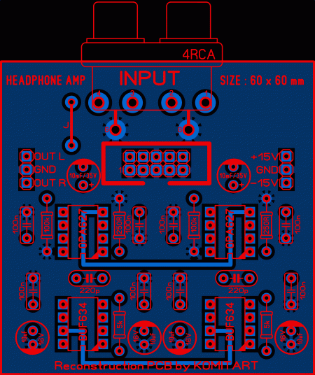 Headphone Amplifier OPA627_BUF634 KOMITART K1 LAY6