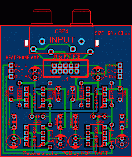 Headphone Amplifier OPA627_BUF634 KOMITART CBP4 LAY6