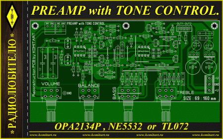 Preamplifier with Tone Control OPA2134P KOMITART