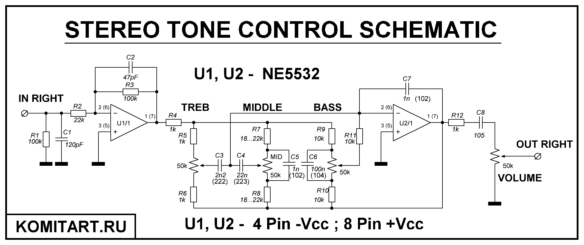Stereo tone control NE5532. 