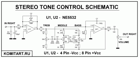 Stereo Tone Control NE5532 Schematic