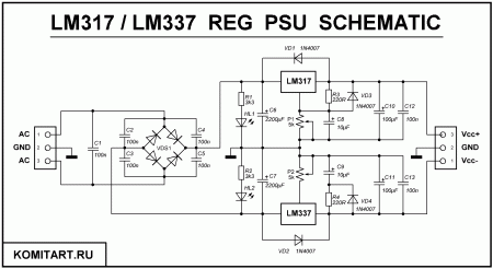 LM317 _  LM337  REG  PSU  SCHEMATIC