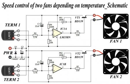 Control of two fans depending on temperature_Schematic