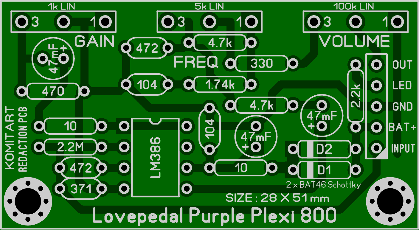 DIY guitar pedal «Lovepedal Purple Plexi». Komitart LAY6.