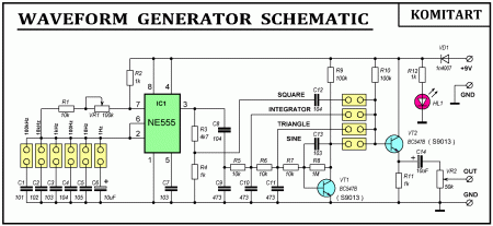 WAVEFORM  GENERATOR with NE555  SCHEMATIC