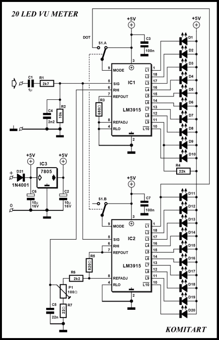 20 LED VU Meter Schematic_KOMITART