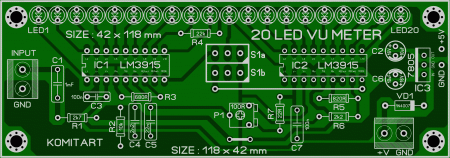 20 LED VU Meter 60 dB KOMITART LAY6 Foto