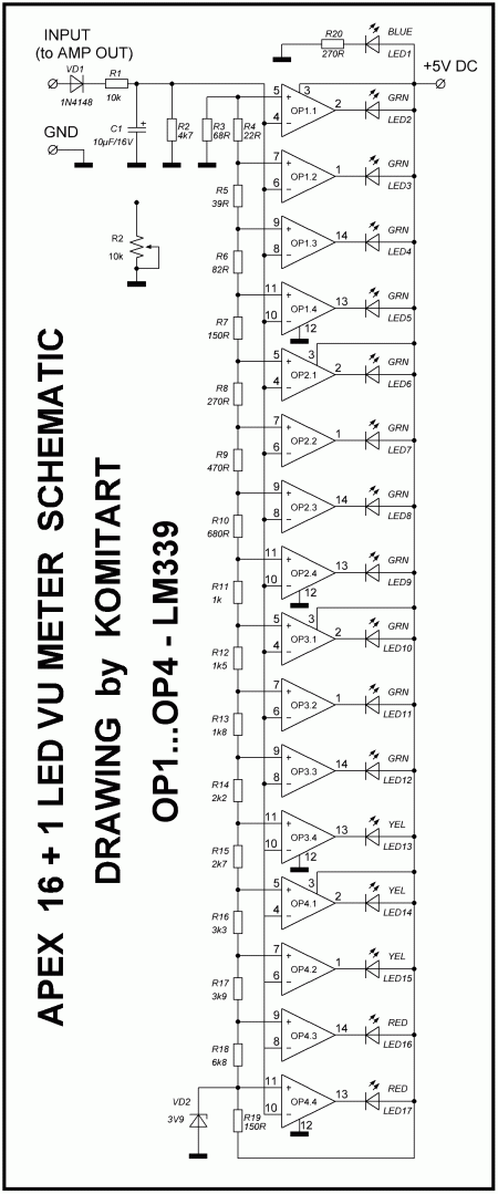 APEX 16 + 1 LED VU Meter Schematic_KOMITART