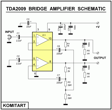 TDA2009  BRIDGE  AMPLIFIER  SCHEMATIC