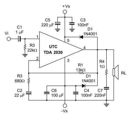 TDA2030 datasheet schematic