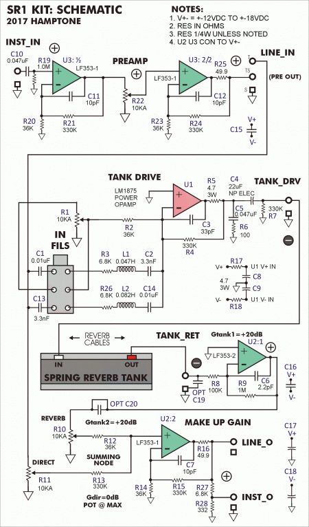 Spring Reverb SR1 KIT SCHEMATIC