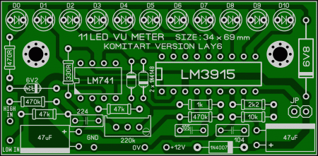 LM3915 LM741 11 LED VU Meter KOMITART LAY6 FOTO