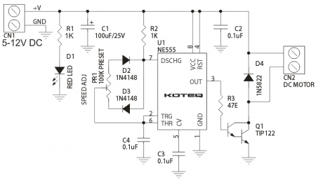 DC MOTOR SPEED CONTROLLER USING 555 TIMER ver3 Schematic