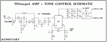 TDA2030A  AMP  +  TONE  CONTROL  SCHEMATIC