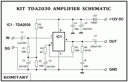 KIT  TDA2030  AMPLIFIER KOMITART  SCHEMATIC