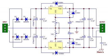 Power Supply Kit Based on LM317-LM337  Schematic