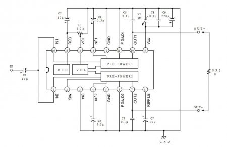 SONY CXA1622M_P Amplifier BTL mode Schematic