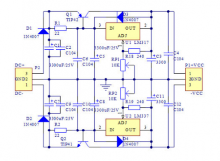 LM317_LM337_TIP41C_TIP42C DIY KIT Aliexpress Schematic